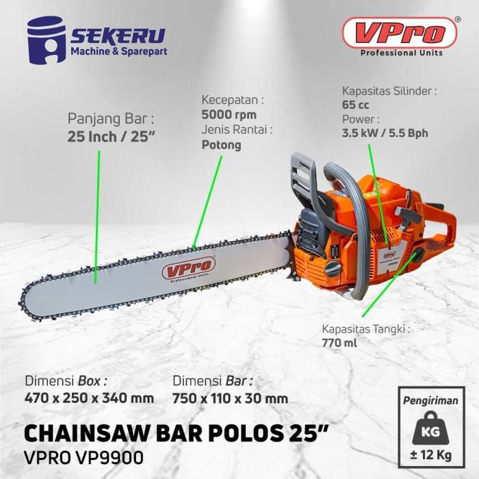 PREMIUM CHAINSAW Vpro VP9900 SENSO 25" Gergaji Kayu 25 inch Bar Laser