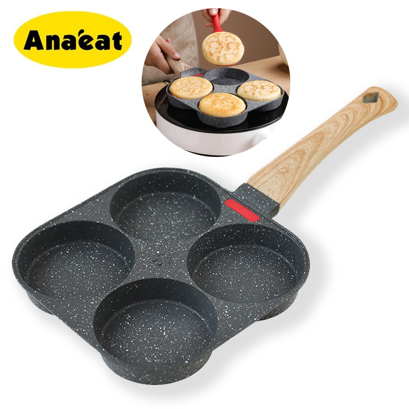 ANAEAT Maifanshi Wajan Penggorengan Empat Lubang, Wajan Pangsit Telur Anti Lengket dengan Dasar Data