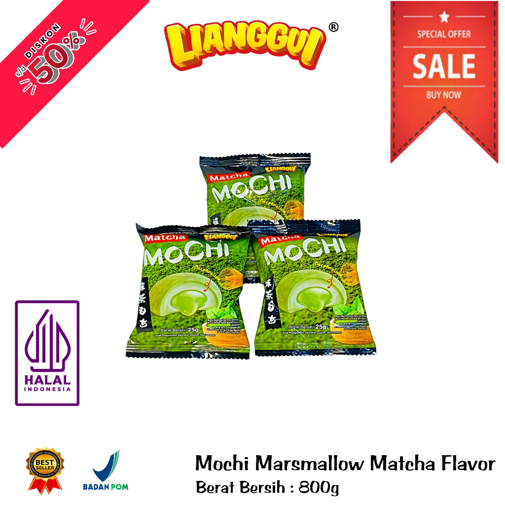 

25g*10ps Mochi Daifuku Halal Matcha & Mangga Camilan Jepang Kenyal Manis Lianggui