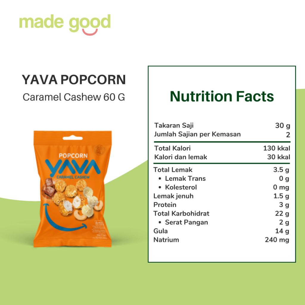 

YAVA Popcorn Caramel Cashews Chocolate Peanut Snack Sehat 60gr