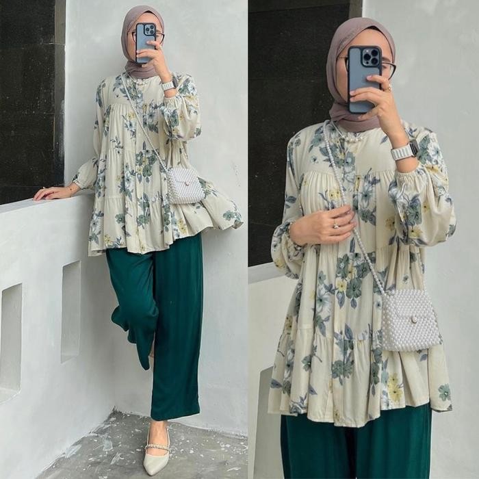 PREMIUM oneset rayon jumbo setelan tunik wanita setelan celana crinkle