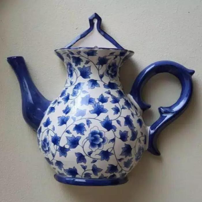 Terlaris Teko Keramik / Teko Keramik Putih Biru / Teko Pajangan