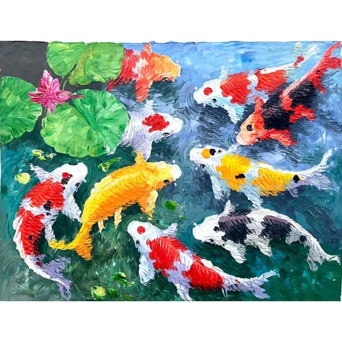 Terlaris Lukisan Ikan Koi Timbul + Bingkai