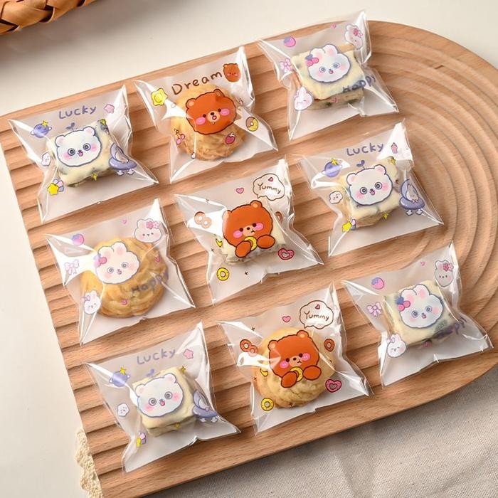 Uk 10X10 - 100Pcs Plastik Cookies Roti Plastik Opp Kue Donut Perekat