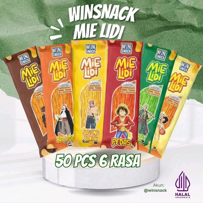 

JTTOP" WINSNACK MIE LIDI KARAKTER ISI 50 PCS VARIAN MIX 6 RASA SNACK MURAH