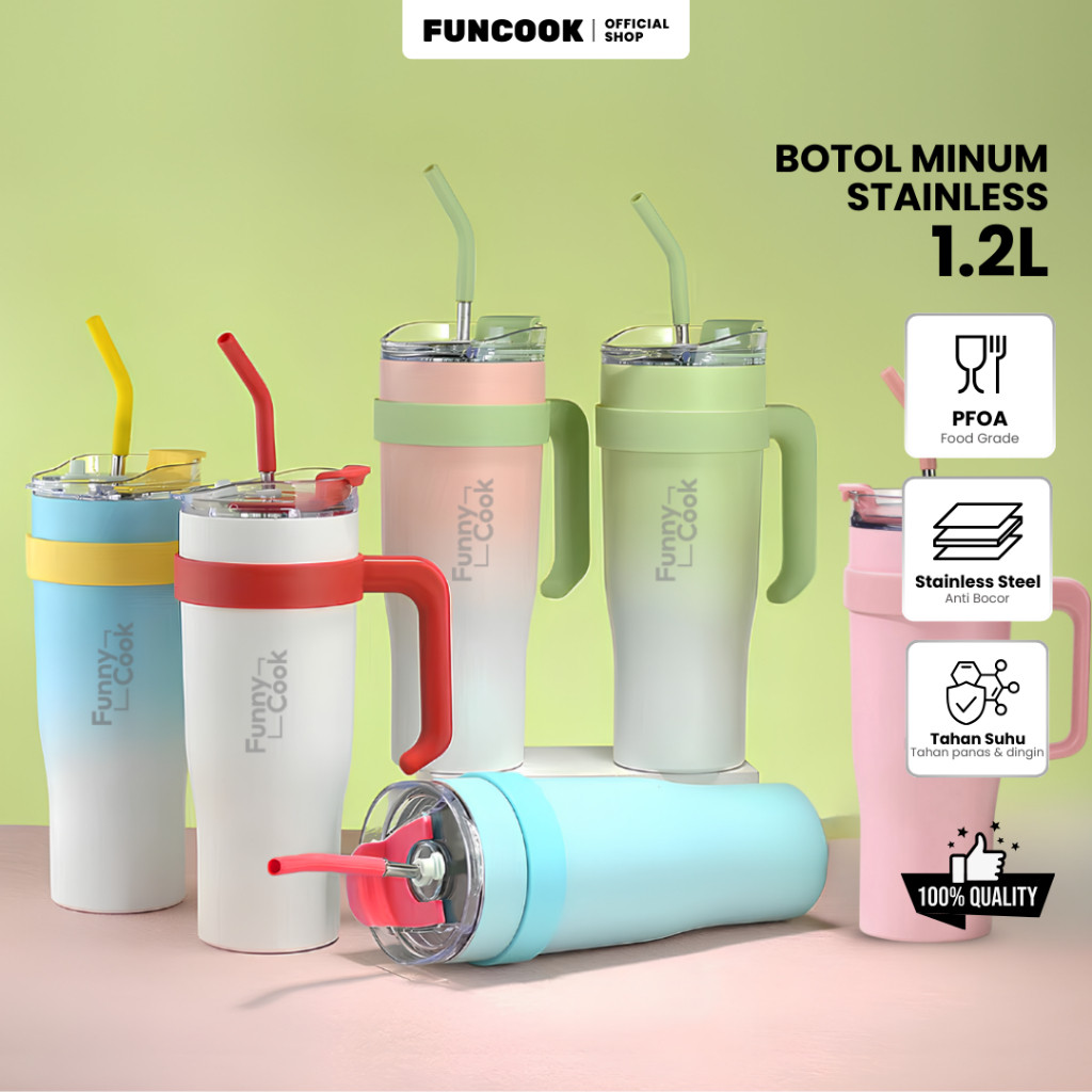 FUNCOOK Stainless Tumbler 1200 (ml) Hot and Cold BPA FREE Botol Minum tumbler 1.2 Liter bebas BPA