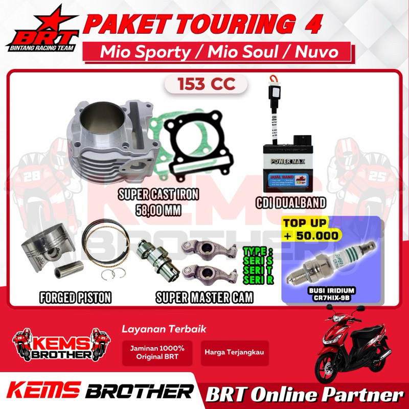 PAKET BRT BOREUP 153CC MIO SPORTY MIO SOUL NUVO TOURING 4 ORIGINAL BRT (Blok Piston kit, CDI,
