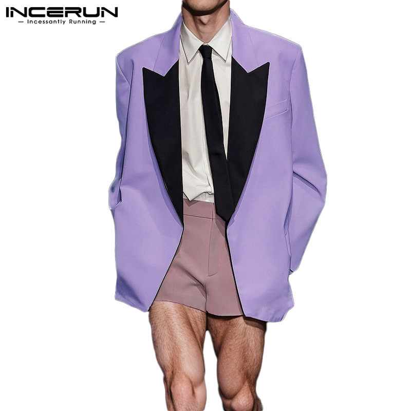 Casual Streetwear Blazer Incerun Clothing Handsome Men'S Collar Contrasting Color Padded Shoulder