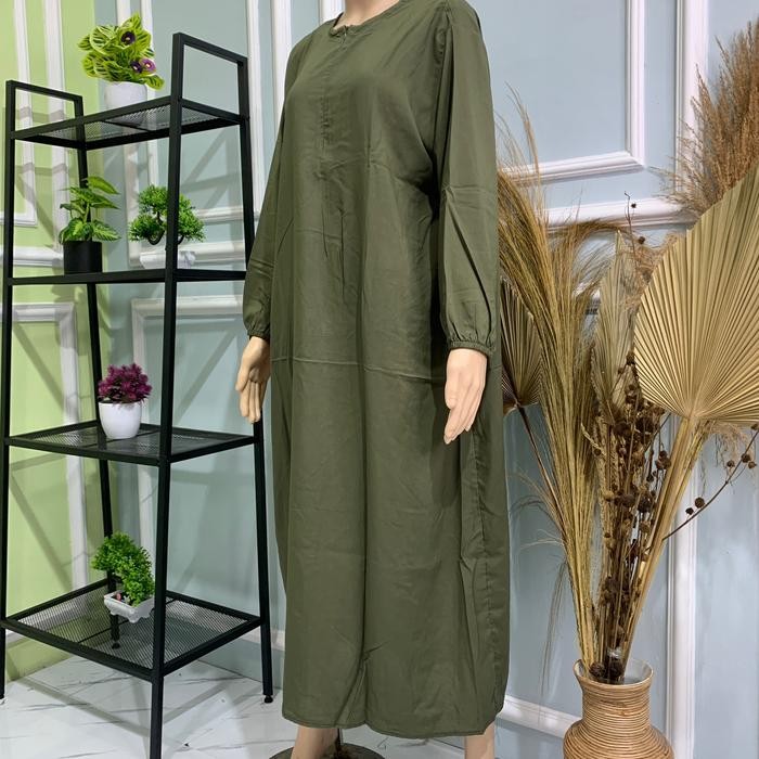 Daster Wanita Polos Lengan Panjang Rayon Premium Muslim Dress Wanita Karet Gamis Midi Katun