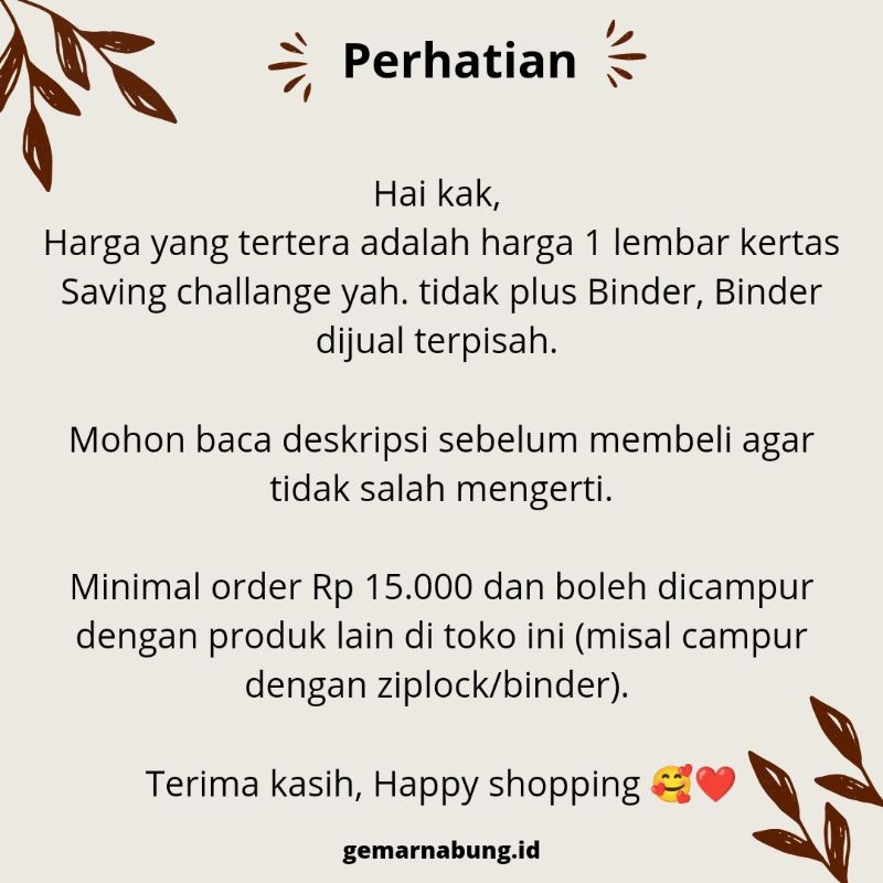 

(1 LEMBAR) ISI BINDER A6 SAVING CHALLENGE TEBAL 260 GSM (KERTAS SAJA) / KERTAS MENABUNG A6 / LOOSE