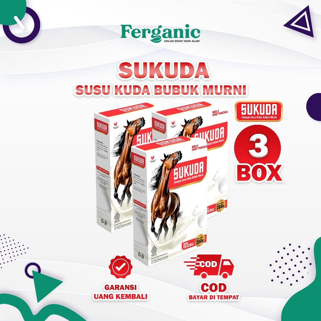 

Sukuda Susu Kuda Bubuk Murni 200gr - Diformulasikan Untuk pernapasan Paket 3 Box