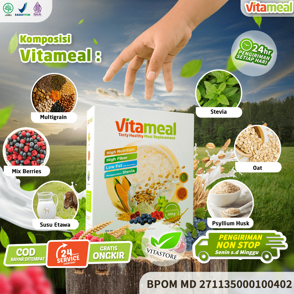 

VITAMEAL 1 BOX SARAPAN SEHAT Sereal Multigrain Sehat Bantu Cegah Diabetes Turunkan Kolesterol Ampuh