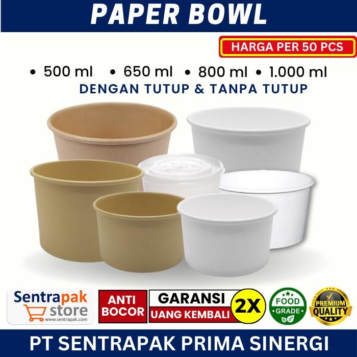 Paper Bowl 500ml, 650ml, 800ml, 1000ml - Rice Bowl Paper kraft & white