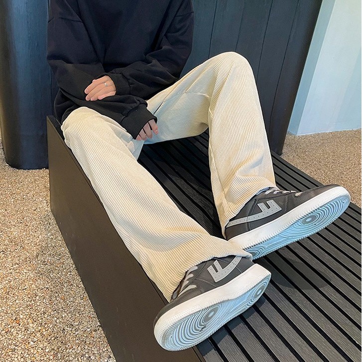 Pola Mewah Celana Pinggang Elastis Wanita Celana Corduroy Longgar Gaya Korea Celana Corduroy