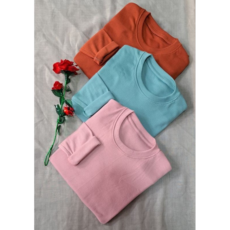 Pola Mewah Baju Kaos Atasan Polos Wanita Pria Lengan Panjang -Kaos Rib Premium Lengan Panjang - Kaos