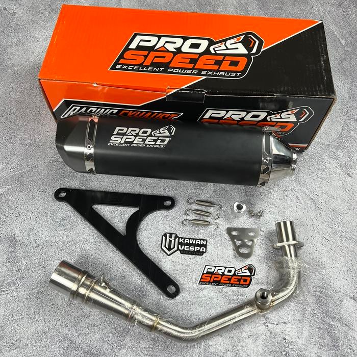 Knalpot ProSpeed Black CNC Fullsystem Vespa Sprint prima S LX 3v i-get