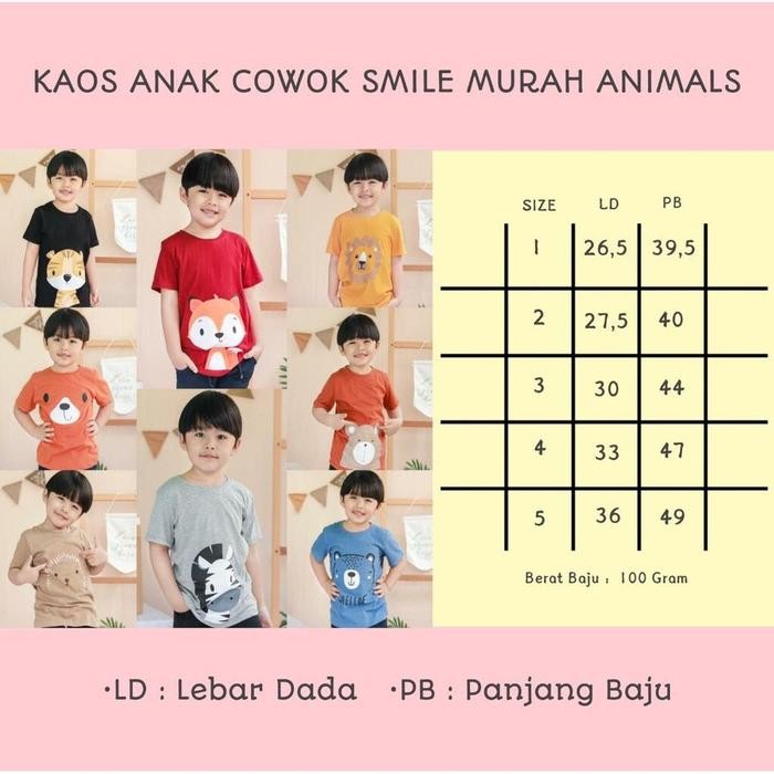 

Terlaris Kaos Anak Cowok Smilee Murah Animal Kunyit Lion Size 1-5Tahun Katun