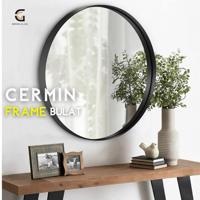 Cermin Bulat Dinding Aesthetic Frame Hitam Putih (Free Packing Kayu) Cermin Dinding/ Cermin