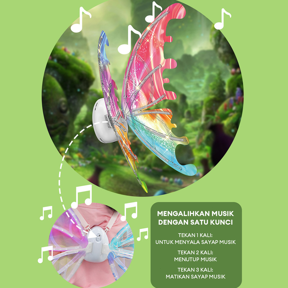 WETECH Sayap Kupu-Kupu Listrik Anak Halloween Sayap Malaikat Elf Dekorasi Belakang Perempuan Sayap