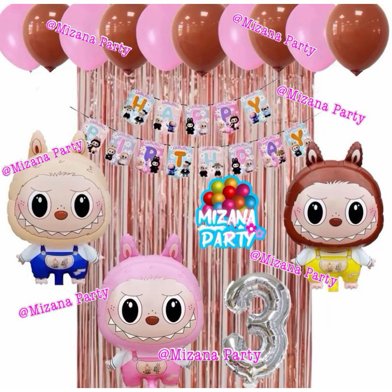 Flowpartt Dekorasi Set Tema Labubu / Background Labubu / Dekorasi Ulang Tahun / Dekorasi Ultah