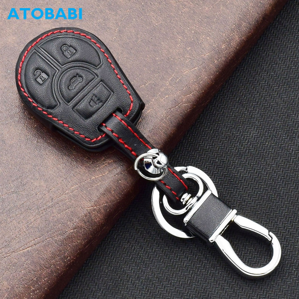 ATOBABI Leather Car Key Cases Keychain For Nissan Juke Cube NP300 Tiida Micra Note NV200 Sentra Sunn
