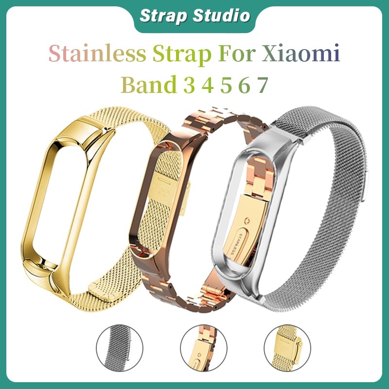 Mex - Tali Xiaomi Band Luxurious Stainless Strap Mi Band 3 4 5 6 7 Adjustable Strap M6 M7 Smartwatch
