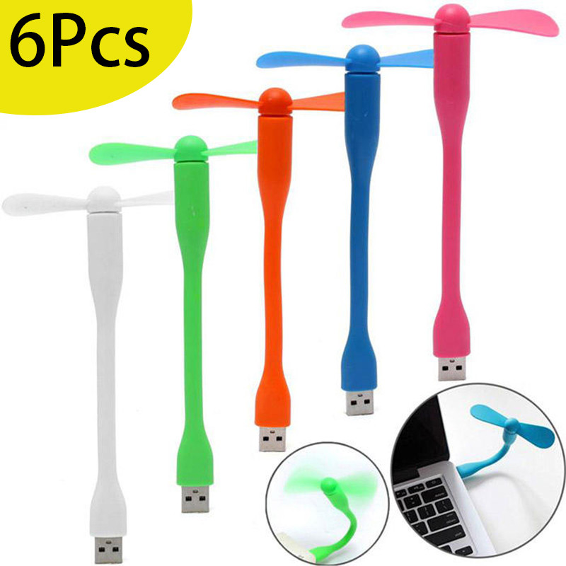6Pcs Mini Flexible Pocket Usb Powered Cooling Fan For Power Bank Laptop Pc Ac Charger