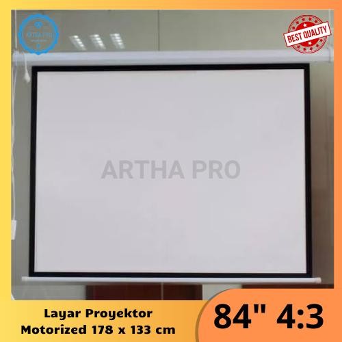Screen proyektor motorized 84" 4:3 - Layar proyektor remot otomatis