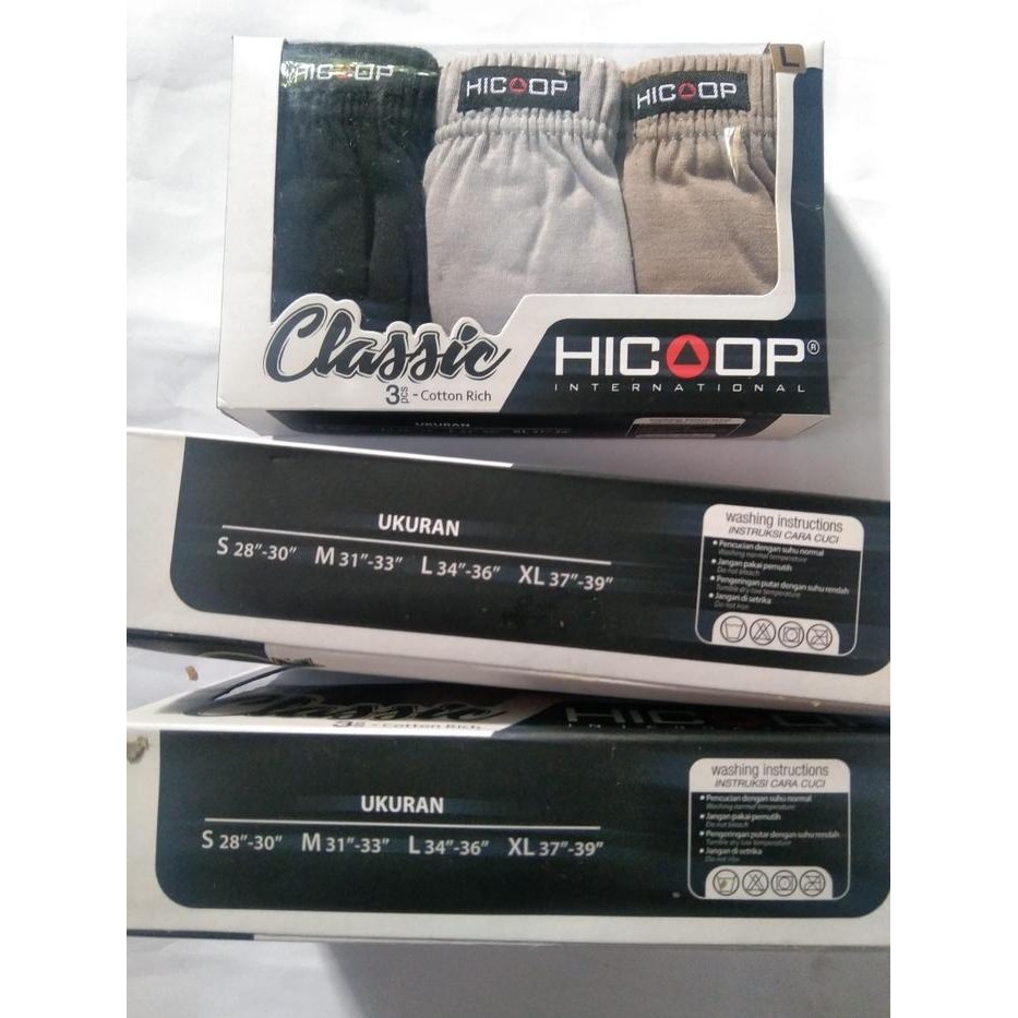 HARGA TERBARU CELANA DALAM PRIA ISI 3PCS BAHAN KATUN SIZE M L XL MEREK HICOOP SNM