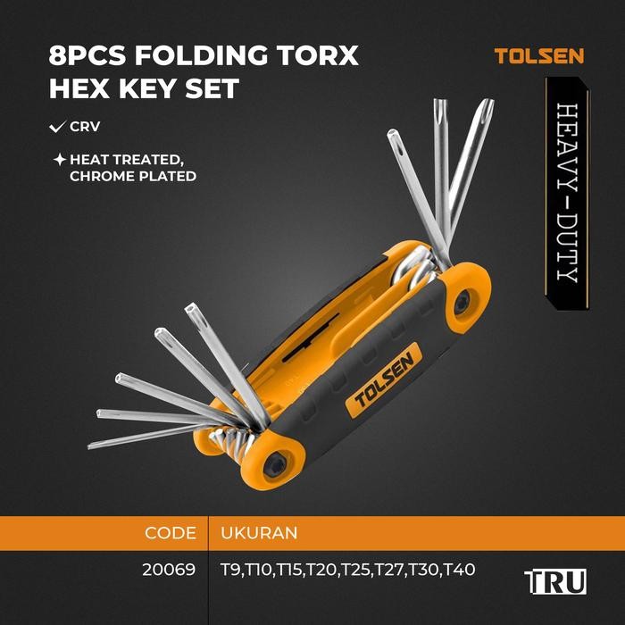 Hex Key Kunci L Bintang Lipat Mini Kecil Folding Torx Key Set 8Pcs 20069 Tolsen #Gratisongkir