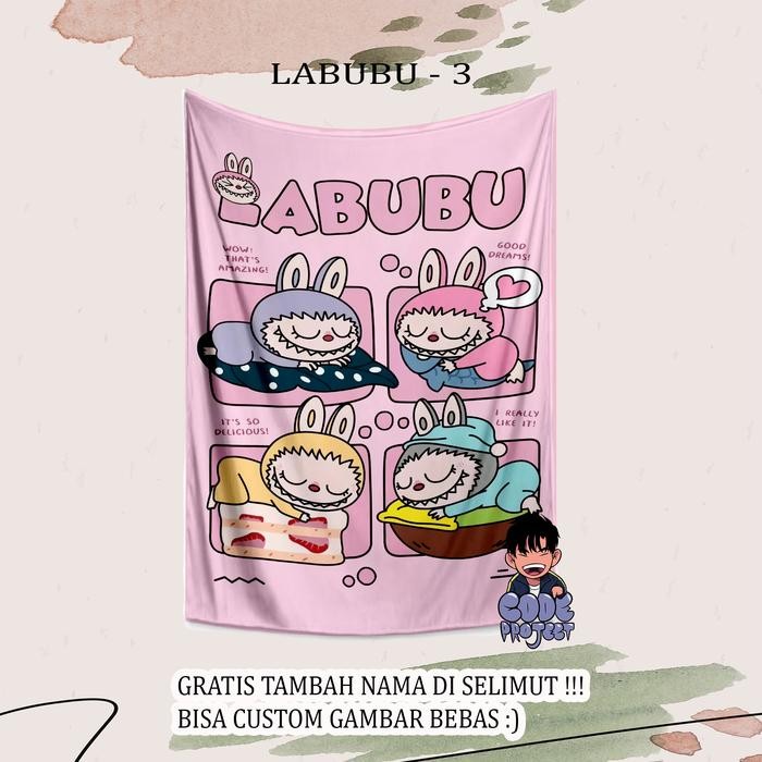SELIMUT ANAK KARAKTER LABUBU - selimut karakter - selimut anak lucu labubu - custom selimut -