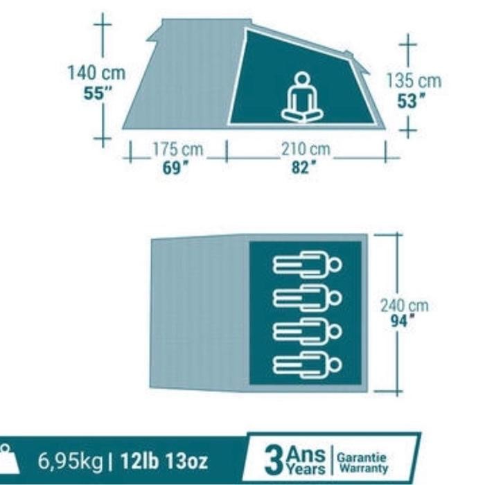 Murah Quechua Arpenaz 4.0 Family Tenda Camping Untuk 4 Orang Ready Stock