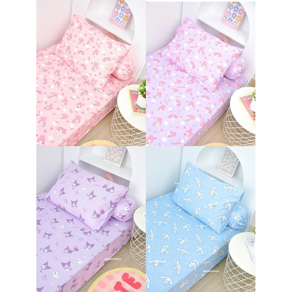Sprei Set 100x200 120x200 160x200 180x200 Motif Karakter Cinnamoroll Kuromi My Melody Ukuran Single