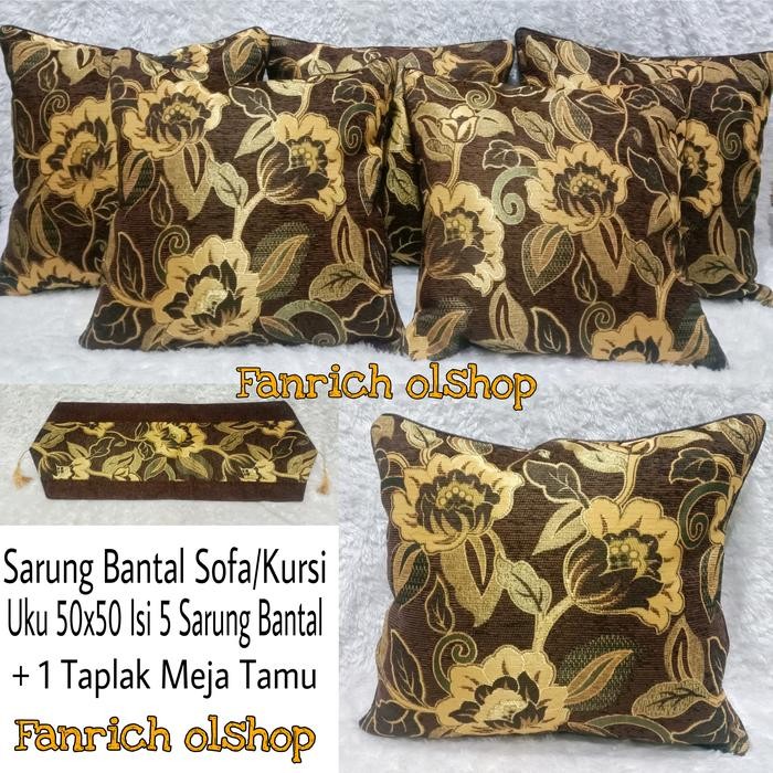 Set Sarung Bantal Sofa Kursi Uku 50x50 Tamu Mewah Bunga Premium
