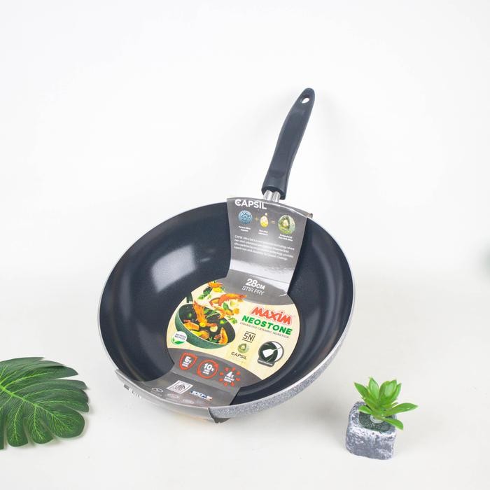 Teflon Maxim Neoston Stirfry Deep Wok 24 28 cm Anti Lengket Anti Karat Anti Gores Lapisan Keramik