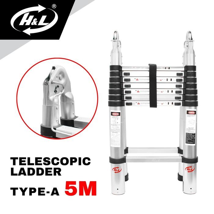 Promo.. Hl Tangga Lipat Aluminium Teleskopik Tipe A 5 M Double