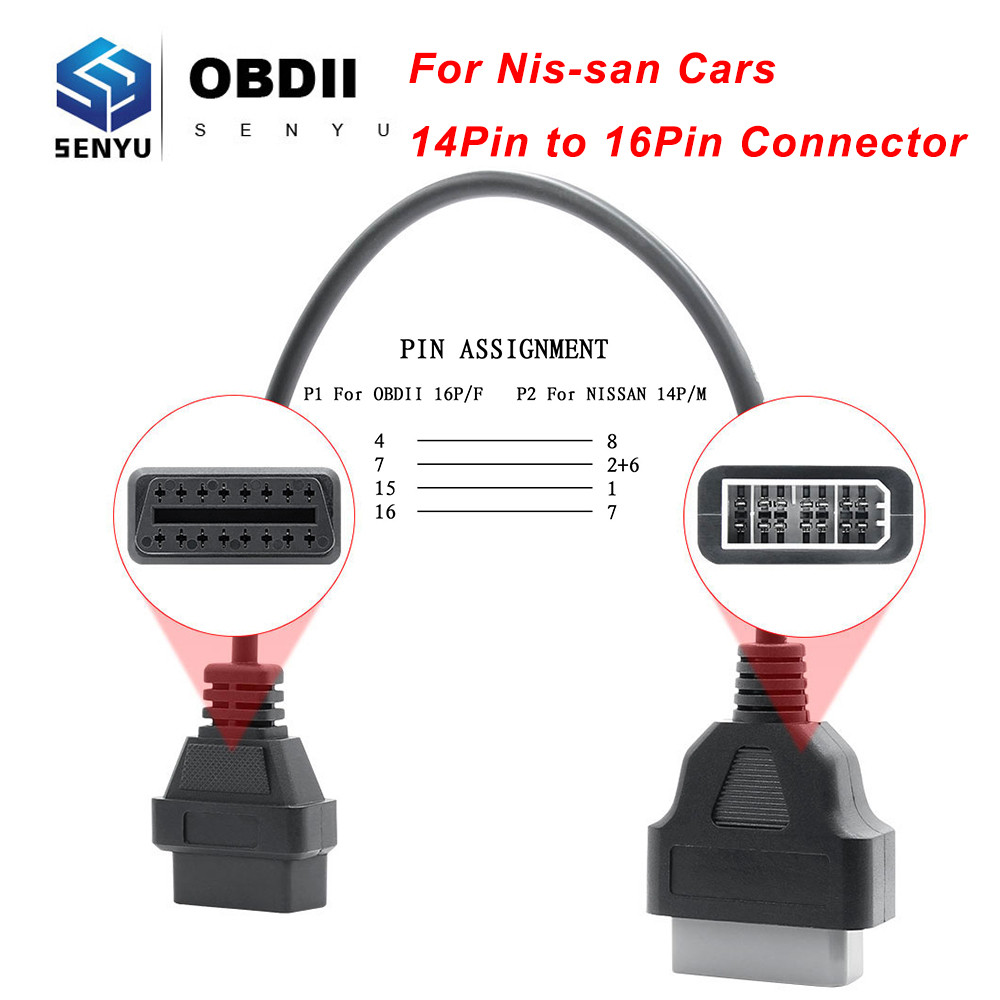 For Nissan 14 Pin OBD to OBD2 16Pin Connector Adapter For Nissan 14 Pin OBD OBD2 Car Diagnostic Auto