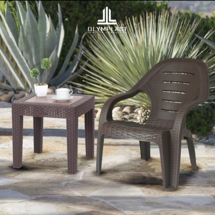 Olympast Set Meja Kursi OL 509 R Kursi Teras Kursi Rotan Kursi Taman KUAT 508-Tabitha hitam