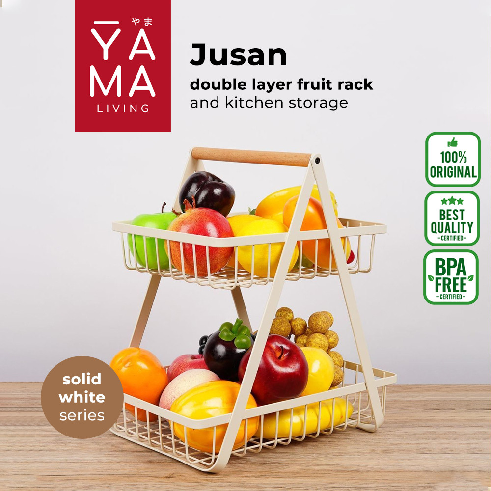 YAMA JUSAN Kitchen Rack Keranjang Rak Besi Kayu Dapur Serbaguna Buah Roti