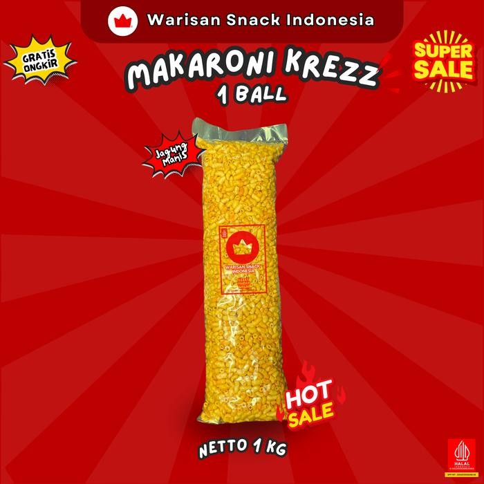 

(1 Ball) MAKARONI BANTAT WARISAN SNACK INDONESIA (1kg), makanan Ringan Krupuk Cemilan Murah halal