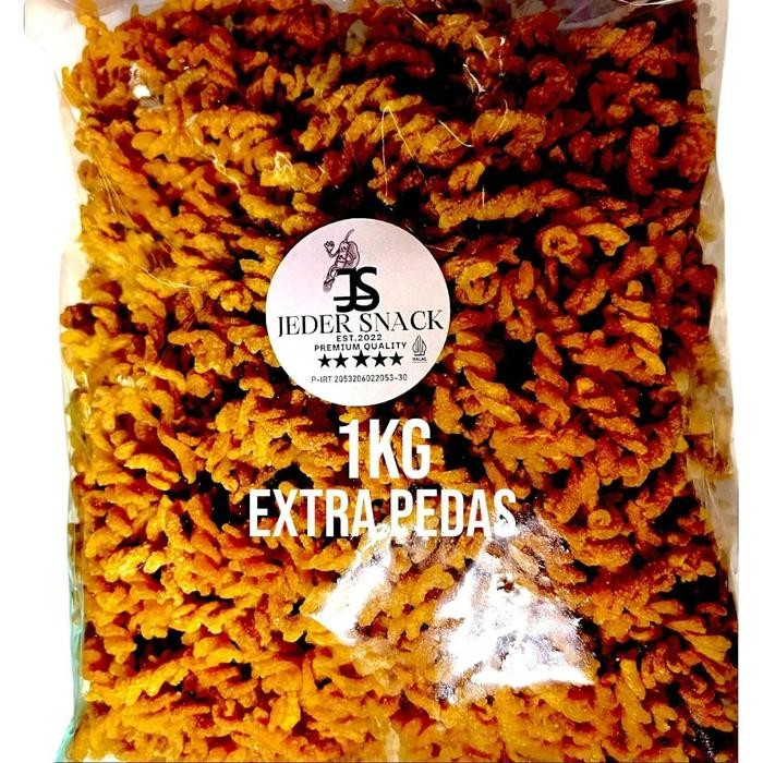 

Makaroni Uril/Spiral 1kg Kiloan Asin Gurih Pedas Kriuk Kering Asyik Cemilan JEDER SNACK Food Crispy
