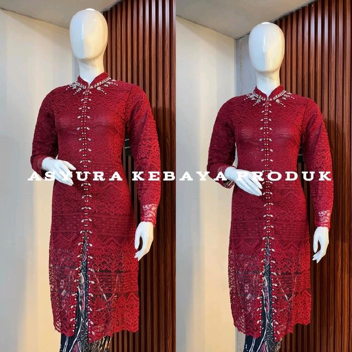 Kebaya Tunik Brokat Payet Model Belah Depan Bahan Brokat Premium
