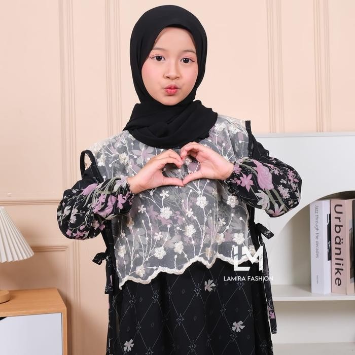 BEST SELLER Gamis anak perempuan Melodi Rompi ceruty armany mix brukat tille/Gamis anak tanggung By
