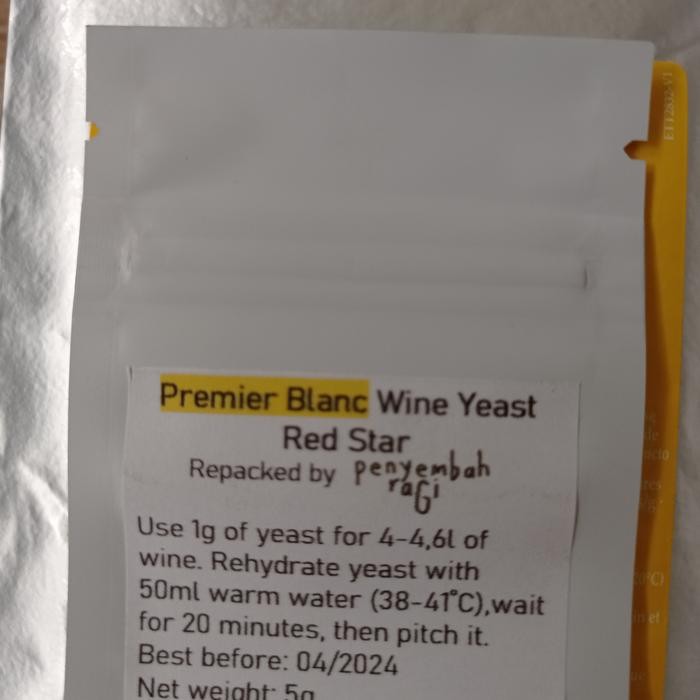 

JTTOP" RED STAR PREMIER BLANC WINE YEAST, REPACKED 5G