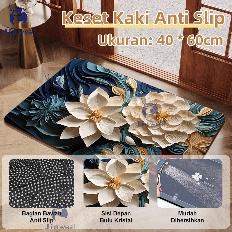 (Homelytouch Kaki Kamar Mandi/3D Motif Bunga Keset/Keset Diatomite/Kamar Mandi Keset Lantai Menyerap