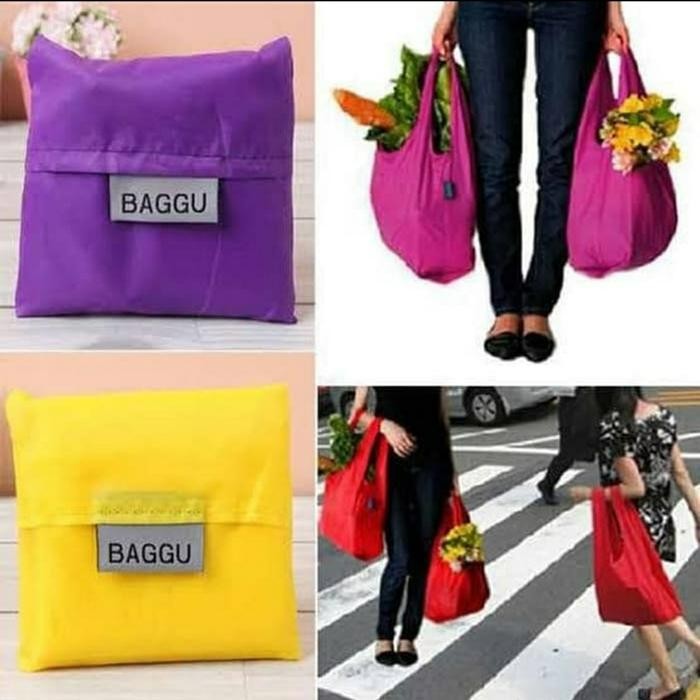 PREMIUM tas kantong belanja kain lipat baggu polos shopping bag tas tote lipat