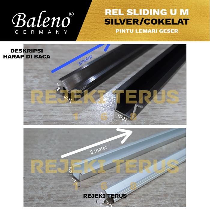 PREMIUM Rel Aluminium U M Atas Bawah Pintu Lemari Geser 3 METER - 1 SET