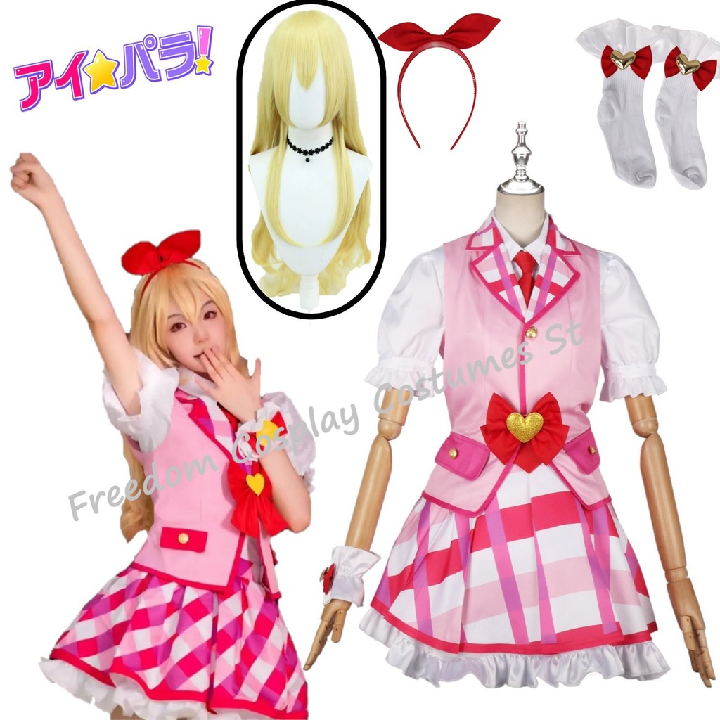 Anime Aikatsu Cosplay Hoshimiya Ichigo Cosplay Costume Lolite Dress Hoshimiya Ichigo Wig Hairband