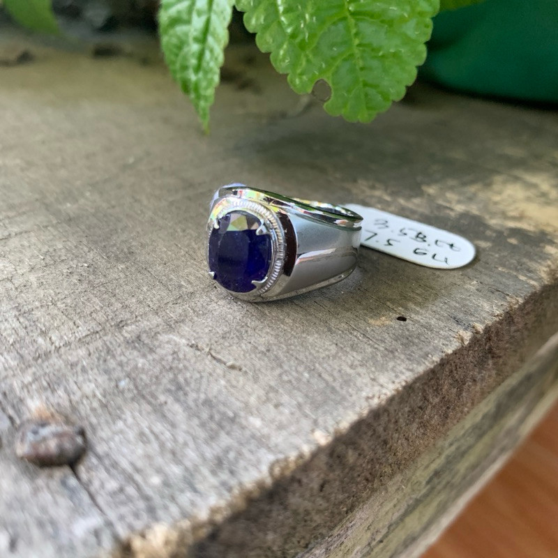 Cincin Batu Natural Safir Royal Blue Cutting Memo Ring Monel Doff Handmade