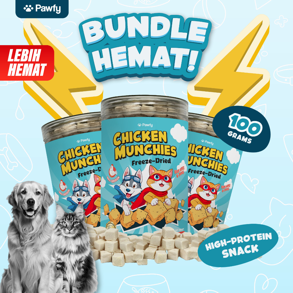 

Andrianbijaksana Pawfy Bundle 3 Pack Snack Kucing Freeze Dried Chicken 100G - Chicken Munchies Snack